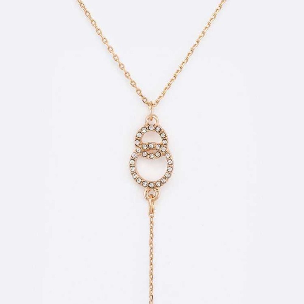 J. ELISE BOUTIQUE GOLD Crystal Double Ring Drop Pendant Necklace